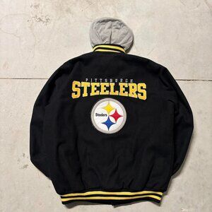 Pittsburgh Steelers Mens L BLack Yellow Snap Up Embroidered Wool Blend Jacket